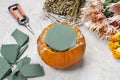 How to make a Thanksgiving centerpiece - step by step Royalty Free Stock Photo