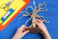 How to make together with child autumn tree. Step 6 Royalty Free Stock Photo