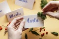 How to make wedding place name cards with handwritten letters and fresh plants