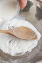 How to make yeast dough - step by step: mix milk with sugar