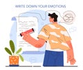 How to manage stress instruction concept. Writing down emotions