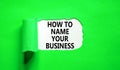 How to name your business symbol. Concept words How to name your business on beautiful white paper. Beautiful green paper