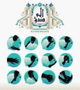 How to Perform Ablution Wudu steps. English version. Steps of wudu ` in English order Royalty Free Stock Photo