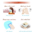 How to prevention COVID-19 by washing your hand, wearing a face mask, clean used items and eat cooked food