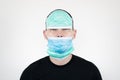 How to Properly Wear a Facemask for COVID-19 Protection. young male stand closeup wear put on face mask. Covidiot