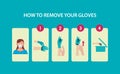 How to remove the gloves covid19 infographic Royalty Free Stock Photo