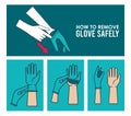 How to remove the gloves covid19 infographic Royalty Free Stock Photo