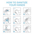 How to sanitize your hand vector cartoon instruction Royalty Free Stock Photo