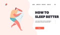 How to Sleep Better Landing Page Template. Male Character Wear Pajama Sleep or Nap at Night . Tired Man Sleeping Pose