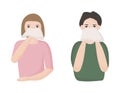 How to sneeze or cough properly to prevent viruses from spreading. Covering your mouth with a handkerchief. People with colds and