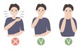 How to sneeze or cough properly, to prevent the spread of viruses. you have to close your mouth with hand. people with a cold and