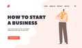 How to Start Business Landing Page Template. Single Mature Fashioned Bearded Business Man in Modern Clothes