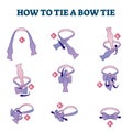 How to tie a bow tie explanation steps, illustrated scheme