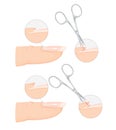 How to Trim Cuticles Professionally with Scissors. Professional Manicure Guide. Vector