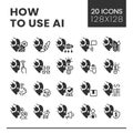 How to use AI big black linear glyph icons set Royalty Free Stock Photo