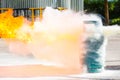 How to use a fire extinguisher with gas container. Royalty Free Stock Photo