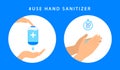 How to use sanitizer hand. Step instructions antiseptic hand. Antibacterial. Vector flat style