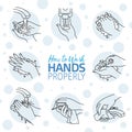 How to wash your hands properly. Vector illustration of Handwashing. Hands soaping and rinsing Royalty Free Stock Photo