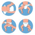 How to wear a diaper steps. Simple manual in illustrations.