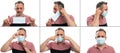 How to wear a medical mask tutorial collage Royalty Free Stock Photo