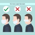 How to wear a surgical mask properly, mask can help reduce the spread and protection of virus Royalty Free Stock Photo