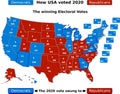 This is how USA voted in the 2020 presidential election showing the electoral votes for each state going to the republicans red