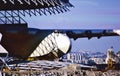 .Howard Hughes Spruce Goose Hercules HK-1 N37602 CN 1 H-4 being moved into a dome next to the HMS Queen Mary at the Port of Long