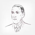 Howard Phillips Lovecraft vector sketch portrait face famous Royalty Free Stock Photo