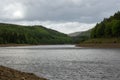 Howden Dam in the distance, over Derwent reservoir on a cloudy day