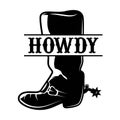 Howdy in cowboy boot monogram on the white background. Isolated illustration Royalty Free Stock Photo