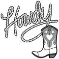 Howdy Cowgirl Rope and Boot Illustration