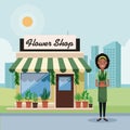 Hower shop and businesswoman Royalty Free Stock Photo