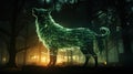 howling Fire Wolf, Conceptual image of a green wolf made of fiery light bursts
