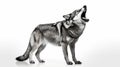 howling gray wolf isolated on white background. AI Generative