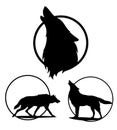 Running and howling wolf vector silhouette design set Royalty Free Stock Photo