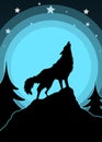 Howling Wolf - Blue Moon - Graphic Poster Art Illustration