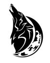 Howling wolf and crescent moon black vector portrait