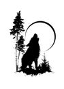 The wolf howls at the moon graphics. Tattoo, t-shirt print. Vector illustration Royalty Free Stock Photo