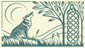 Howling Wolf in Forest with Decorative Border, vector design Generative AI Royalty Free Stock Photo
