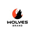 Howling wolf fox with red moon and star logo vector icon vector design illustration template Royalty Free Stock Photo