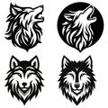 Howling wolf illustrations, black and white, vector style, isolated on white, logo design Royalty Free Stock Photo