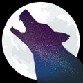 Howling wolf isolated with moon and interior galaxy. Royalty Free Stock Photo