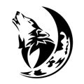 Howling wolf and moon crescent black vector design Royalty Free Stock Photo