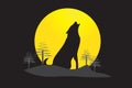 Howling wolf moon night silhouette graphic vector design Royalty Free Stock Photo