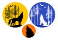 Howling wolf with moon, vector set Royalty Free Stock Photo