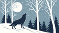 Howling Wolf in Moonlit Forest. Eerie Winter Night Vector Scene, vector design Generative AI Royalty Free Stock Photo