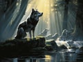 Ai Generated illustration Wildlife Concept of Howling Wolf with Pack Royalty Free Stock Photo