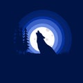 Howling wolf silhouette on midnight with full moon in forest Royalty Free Stock Photo