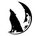 Howling wolf sitting at crescent moon black vector silhouette outline Royalty Free Stock Photo