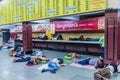 HOWRAH, INDIA - OCTOBER 27, 2016: Local people sleeping at Howrah Junction railway station in Indi